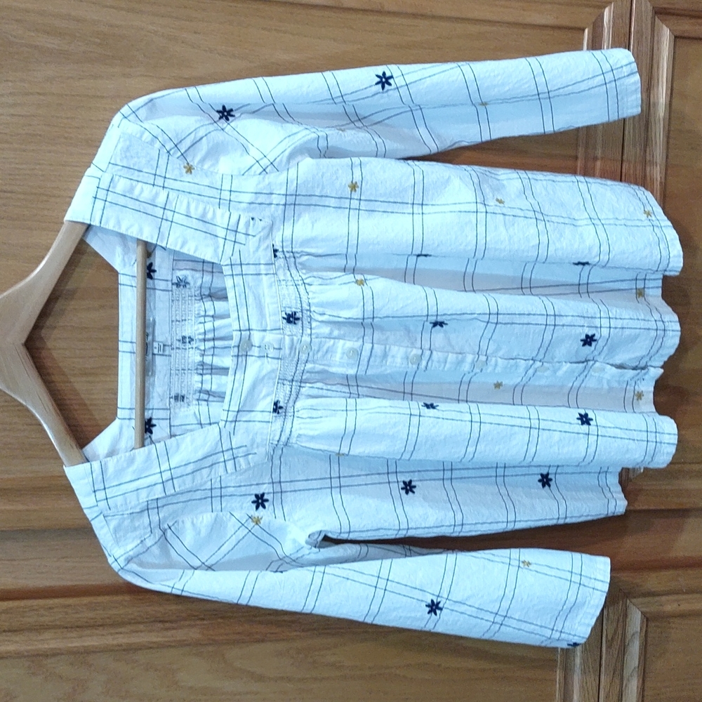 Madewell Windowpane Square Neck Button Down Top Size S Tunic Top Embroidered